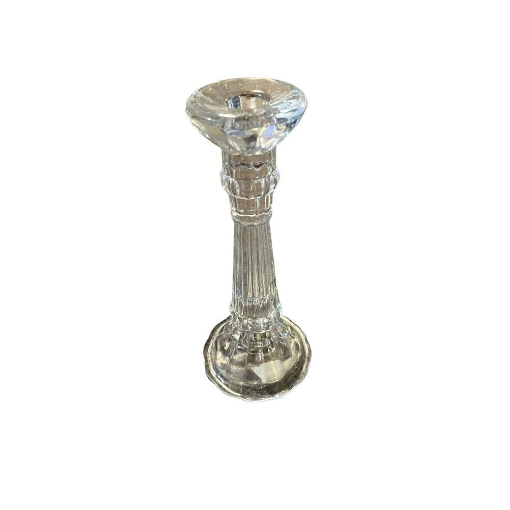 Fitz And Floyd Crystal Clear Glass One Candlestick Holder Heavy 9" Tall